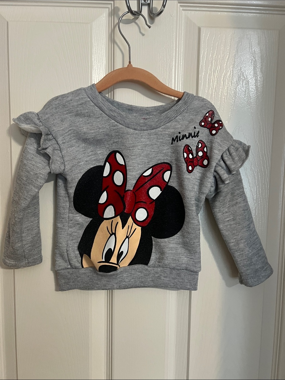 Disney Gray Sweatshirt with Minnie Mouse and Red Polka Dot Bows